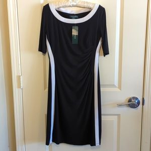 LAUREN Ralph Lauren Black with White Midi Dress. Size 6 NWT